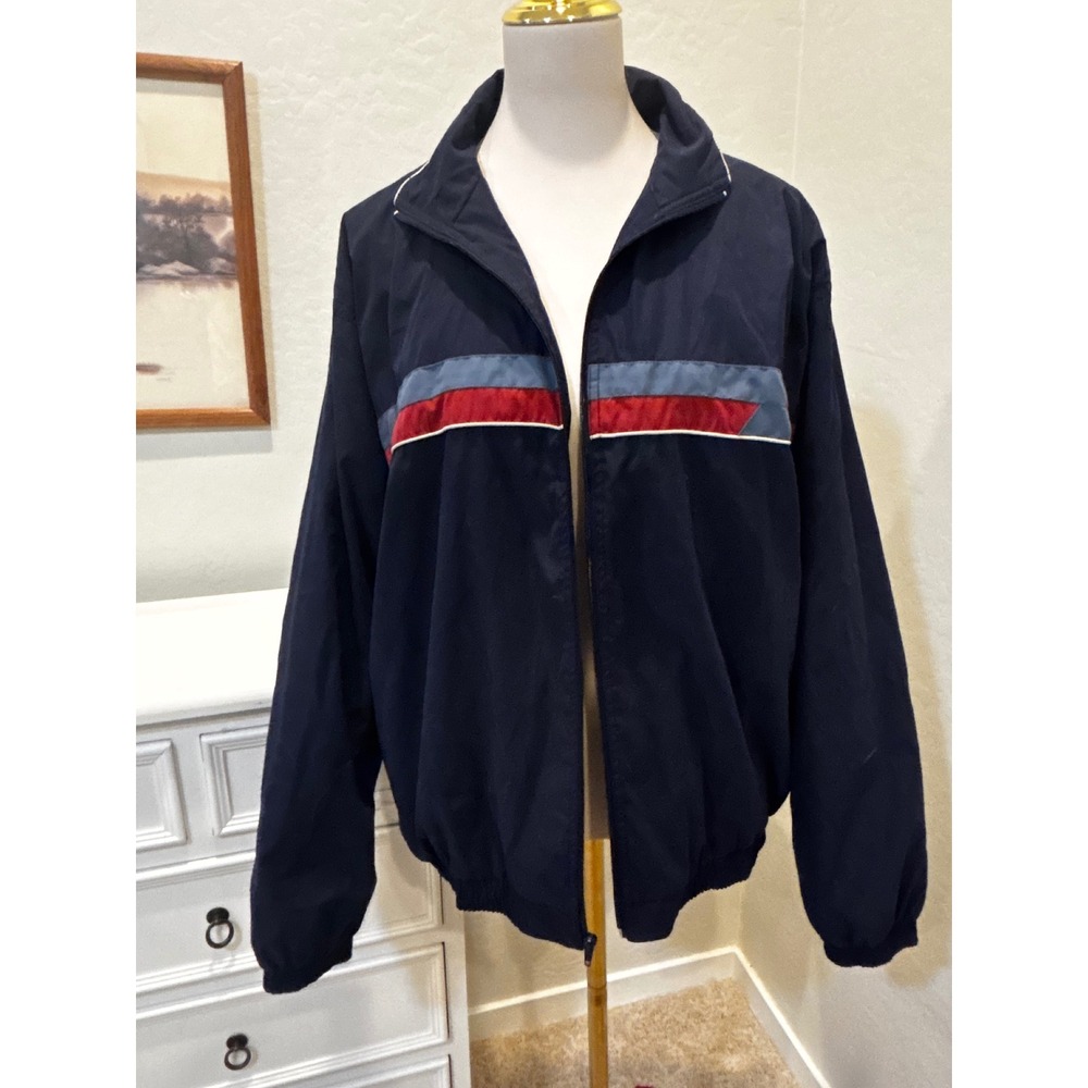 Vintage On Line Windbreaker Navy Blue Red Blue Stripe Retro 90s Jacket Mens L